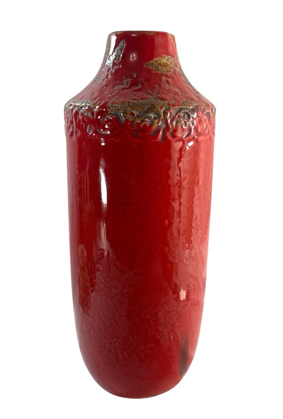 Large Red Glazed Ceramic Vase Textured Abstract Finish Modern 12”